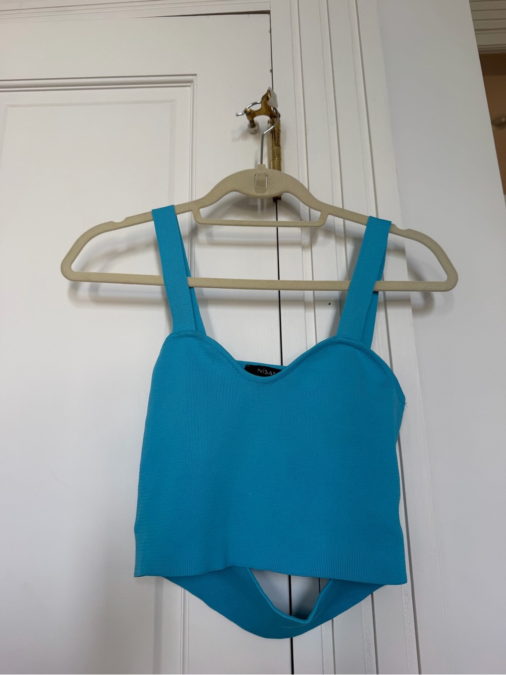 Blue Ribbed Sweetheart Crop Tank Top
